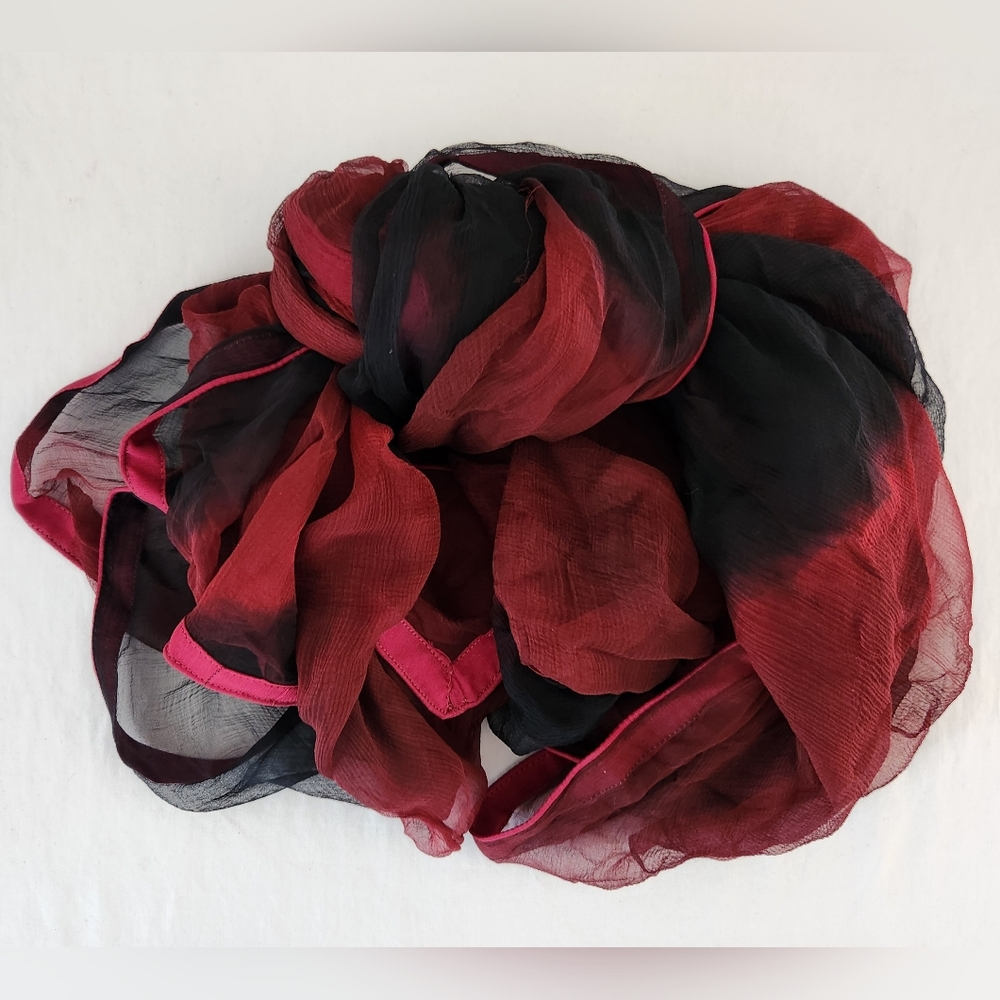 Wine/Burgundy Black Sheer Scarf Wrap Wide Diagonal Stripe Tie-Dye Look 94" x 40"